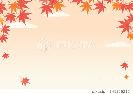 紅葉と夕空の背景フレーム_ベクターイラスト 141836216