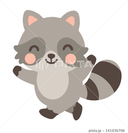 Smiling Raccoon Character Mascot with Striped Tail 141836706