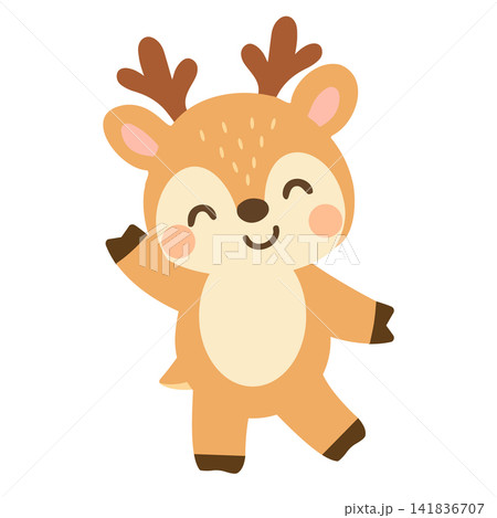 Smiling Reindeer Character Waving For Festive Season Branding 141836707