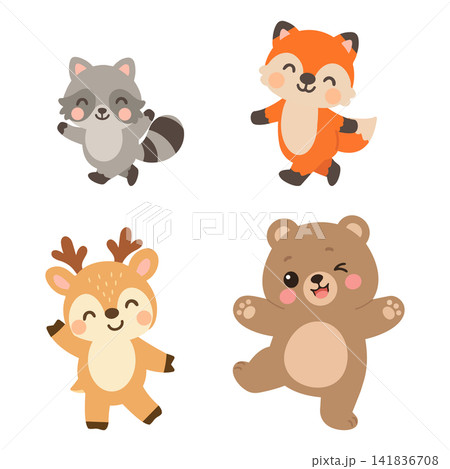 Woodland Animal Set with Bear Fox Deer and Raccoon Woodland Animal Set with Bear Fox Deer and Raccoon 141836708