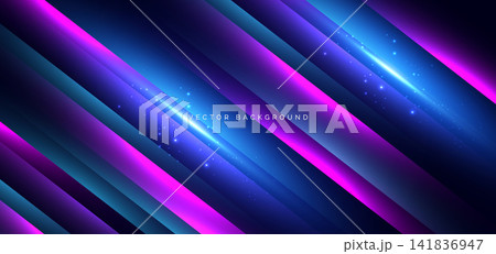 Hi-speed blue neon pink beams rays on dark blue background. Hi-speed blue neon pink beams rays on dark blue background. 141836947