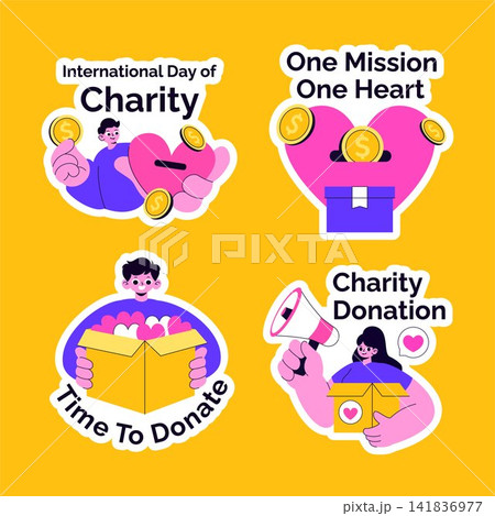 International Day of Charity Social Media Label Flat Cartoon Illustration Background 141836977