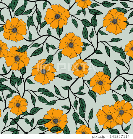 Floral pattern seamless ,flower branches seamless pattern , vector , illustration ,flowers pattern design Seamless flower pattern with colorful little flowers. Simple flat bright flowers background	 141837114