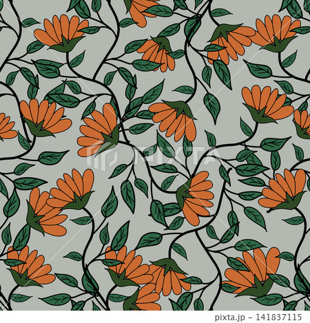 Floral pattern seamless ,flower branches seamless pattern , vector , illustration ,flowers pattern design Seamless flower pattern with colorful little flowers. Simple flat bright flowers background	 141837115