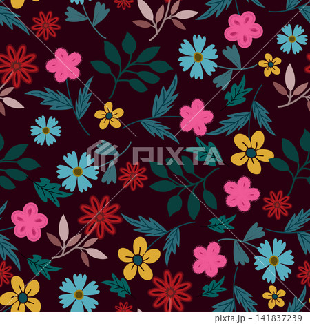 Floral pattern seamless ,flower branches seamless pattern , vector , illustration ,flowers pattern design Seamless flower pattern with colorful little flowers. Simple flat bright flowers background	 141837239