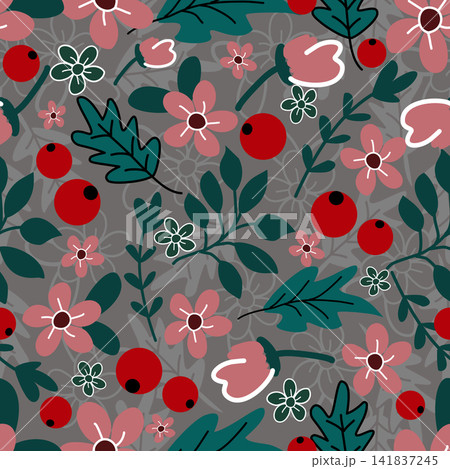 Floral pattern seamless ,flower branches seamless pattern , vector , illustration ,flowers pattern design Seamless flower pattern with colorful little flowers. Simple flat bright flowers background	 141837245
