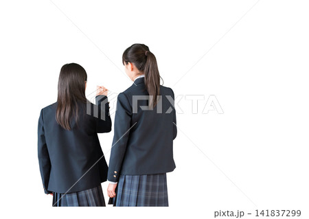 チョークで文字を書く中学生の女子生徒の後ろ姿 141837299