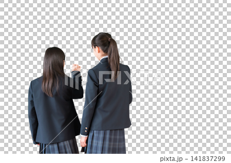 チョークで文字を書く中学生の女子生徒の後ろ姿 141837299