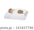 ベッドで眠る人と茶色い犬のイラスト 141837746