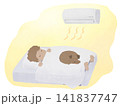 暖房をつけて眠る人と茶色の犬のイラスト 141837747