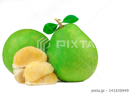 Pomelo pulp without seeds isolated on white background. Thailand pomelo fruit. Natural source of vitamin C and potassium. Healthy food for slow down aging. Food drug interactions. Citrus fruit. Pomelo pulp without seeds isolated on white background. Thailand pomelo fruit. Natural source of vitamin C and potassium. Healthy food for slow down aging. Food drug interactions. Citrus fruit. 141838949