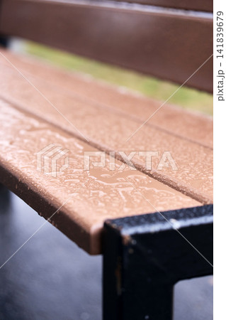 High-resolution macro of water surface tension and droplets on a textured synthetic wood material High-resolution macro of water surface tension and droplets on a textured synthetic wood material 141839679
