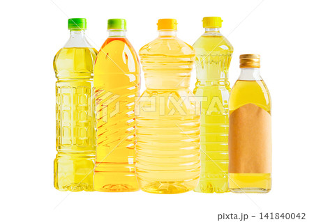 Vegetable oil plastic bottle isolated on white. Vegetable oil plastic bottle isolated on white. 141840042