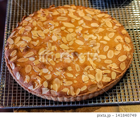 Freshly Baked Almond Cake Covered with Sliced Almonds 141840749