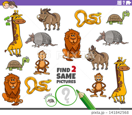 find two same cartoon wild animals educational activity puzzle find two same cartoon wild animals educational activity puzzle 141842568
