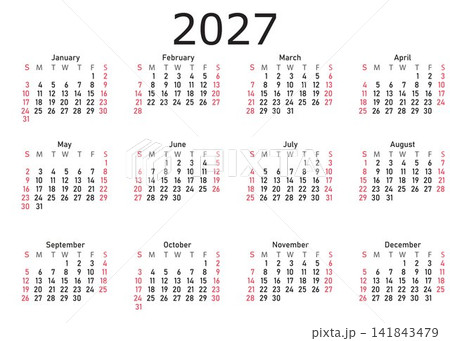 Minimal 2027 Calendar Layout for Year Planning, Monthly Dates, Schedule and Time Management. Minimal 2027 Calendar Layout for Year Planning, Monthly Dates, Schedule and Time Management. 141843479
