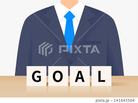 GOALの積み木とビジネスマン GOALの積み木とビジネスマン 141843504