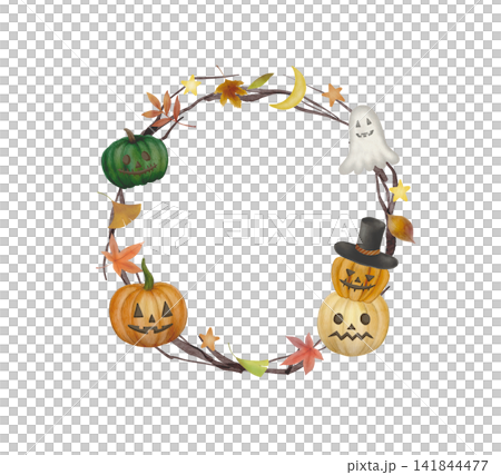 萬聖節南瓜和落葉花環 萬聖節南瓜和落葉花環 141844477