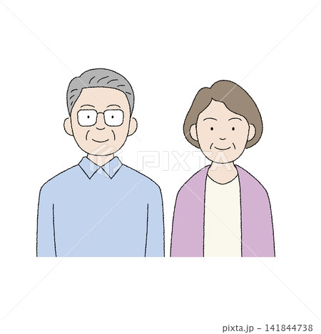 笑顔で正面を向いているシニア夫婦のイラスト 笑顔で正面を向いているシニア夫婦のイラスト 141844738