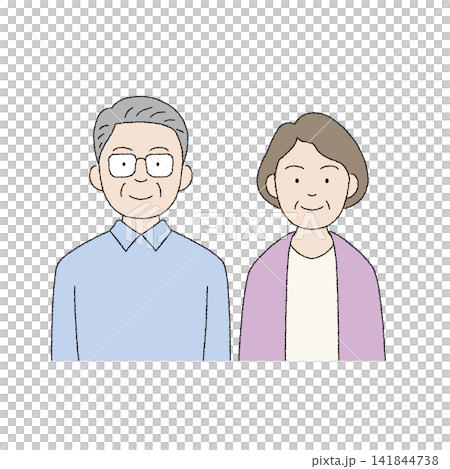 笑顔で正面を向いているシニア夫婦のイラスト 笑顔で正面を向いているシニア夫婦のイラスト 141844738