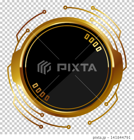 A luxurious cyberpunk circular frame in black and gold. A luxurious cyberpunk circular frame in black and gold. 141844791
