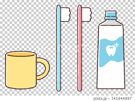 シンプルな歯磨きセットのイラスト シンプルな歯磨きセットのイラスト 141844897