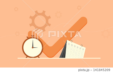 Pastel background features clock, calendar, and checkmark Pastel background features clock, calendar, and checkmark 141845209