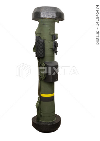 An anti-tank missile system on a white background, isolated. Modern light American anti-tank grenade launcher. An anti-tank missile system on a white background, isolated. Modern light American anti-tank grenade launcher. 141845474