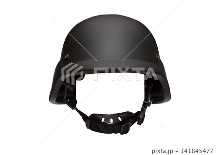 Advanced combat helmet of the US Armed Forces with a chin strap on a white background, isolate. Military equipment and equipment for soldiers. Advanced combat helmet of the US Armed Forces with a chin strap on a white background, isolate. Military equipment and equipment for soldiers. 141845477