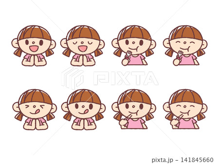 シンプルかわいい食事に関する動作のイラストセット　女の子 141845660