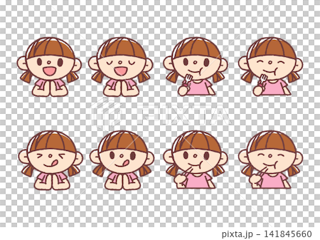 シンプルかわいい食事に関する動作のイラストセット　女の子 141845660