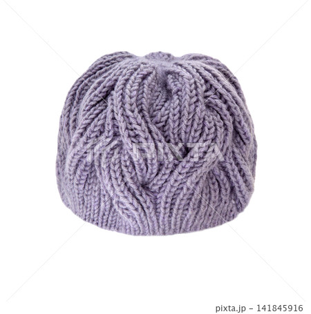 Blue knitted wool hat with a pattern 141845916