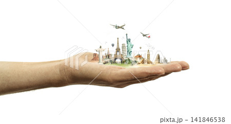 World travel and cultural heritage concept,global landmarks in hand. World travel and cultural heritage concept,global landmarks in hand. 141846538