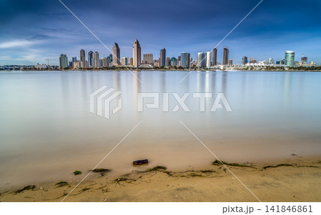 San Diego Skyline Waterfront Panorama with Calm Bay Reflections 141846861