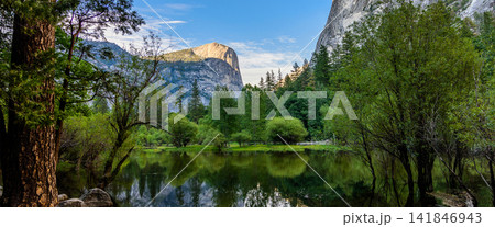 Yosemite Mountain Lake Landscape with Forest Reflections 141846943