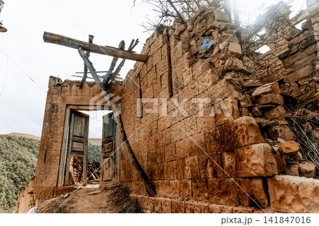 Aul Gamsutl fortress old town, old stone landmark architecture, Dagestan, Russia Aul Gamsutl fortress old town, old stone landmark architecture, Dagestan, Russia 141847016
