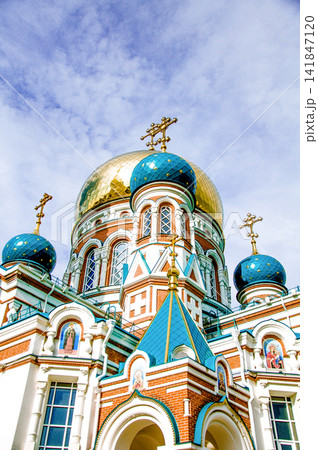 Omsk, Russia, Orthodox Church with Dome and Christian Cross Omsk, Russia, Orthodox Church with Dome and Christian Cross 141847120