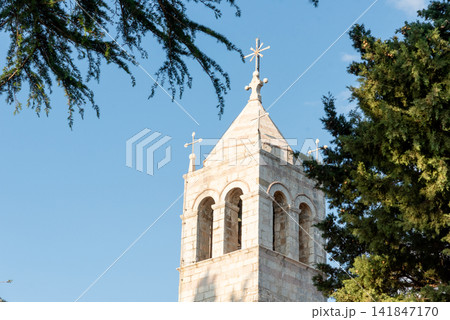 Montenegro Orthodox Church Dome and Christian Cross in Petrovac 141847170