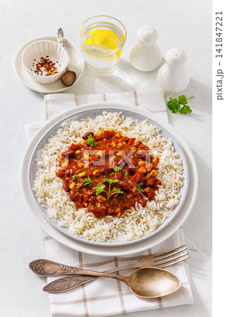 Cassoulet Vegetarian with Rice on a plate Cassoulet Vegetarian with Rice on a plate 141847221