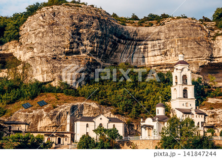 Old Christian Orthodox monastery church temple in mountain, Bakhchisaray, Crimea Old Christian Orthodox monastery church temple in mountain, Bakhchisaray, Crimea 141847244