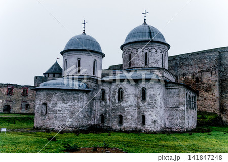 Ivangorod Fortress old town stone heritage fortification building, Russia 141847248