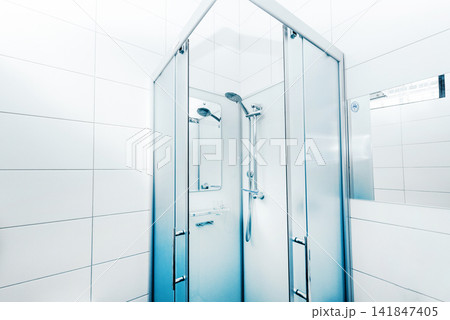 Simple bathroom interior in residential building, toilet design hotel apartment 141847405
