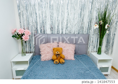 Style cozy bedroom interior details bed modern residential apartment flat home Style cozy bedroom interior details bed modern residential apartment flat home 141847553
