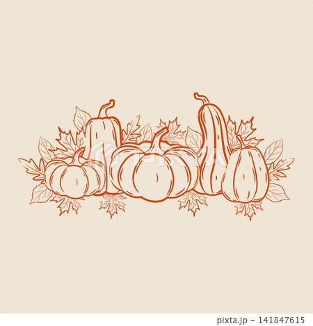 Autumn harvest pumpkin element composition with maple leaves 141847615