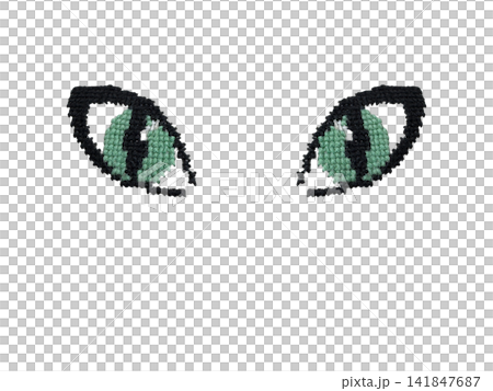 Cute Green Cross-Stitch Cat Eyes Handmade Art PNG , isolated on transparent background Cute Green Cross-Stitch Cat Eyes Handmade Art PNG , isolated on transparent background 141847687