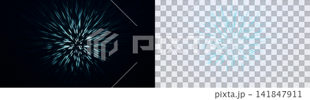 Futuristic blue hyperspace zoom rays and cosmic starburst light effect PNG , isolated on transparent background 141847911