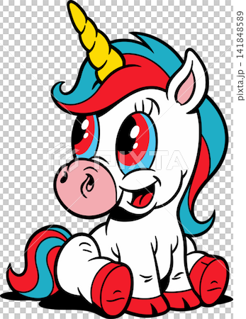 A vibrant cartoon unicorn with a playful expression. A vibrant cartoon unicorn with a playful expression. 141848589