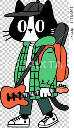 A stylized illustration of a cat playing a guitar. A stylized illustration of a cat playing a guitar. 141848614