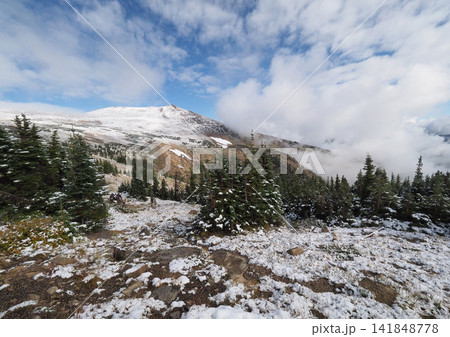 にわか雪が去った夏山の爽やかな景色 141848778