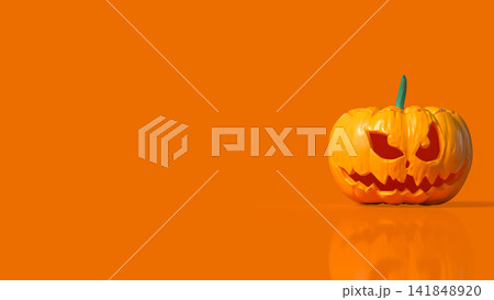 Scary Halloween Jack O Lantern on Bright Orange Background 3d render. Scary Halloween Jack O Lantern on Bright Orange Background 3d render. 141848920